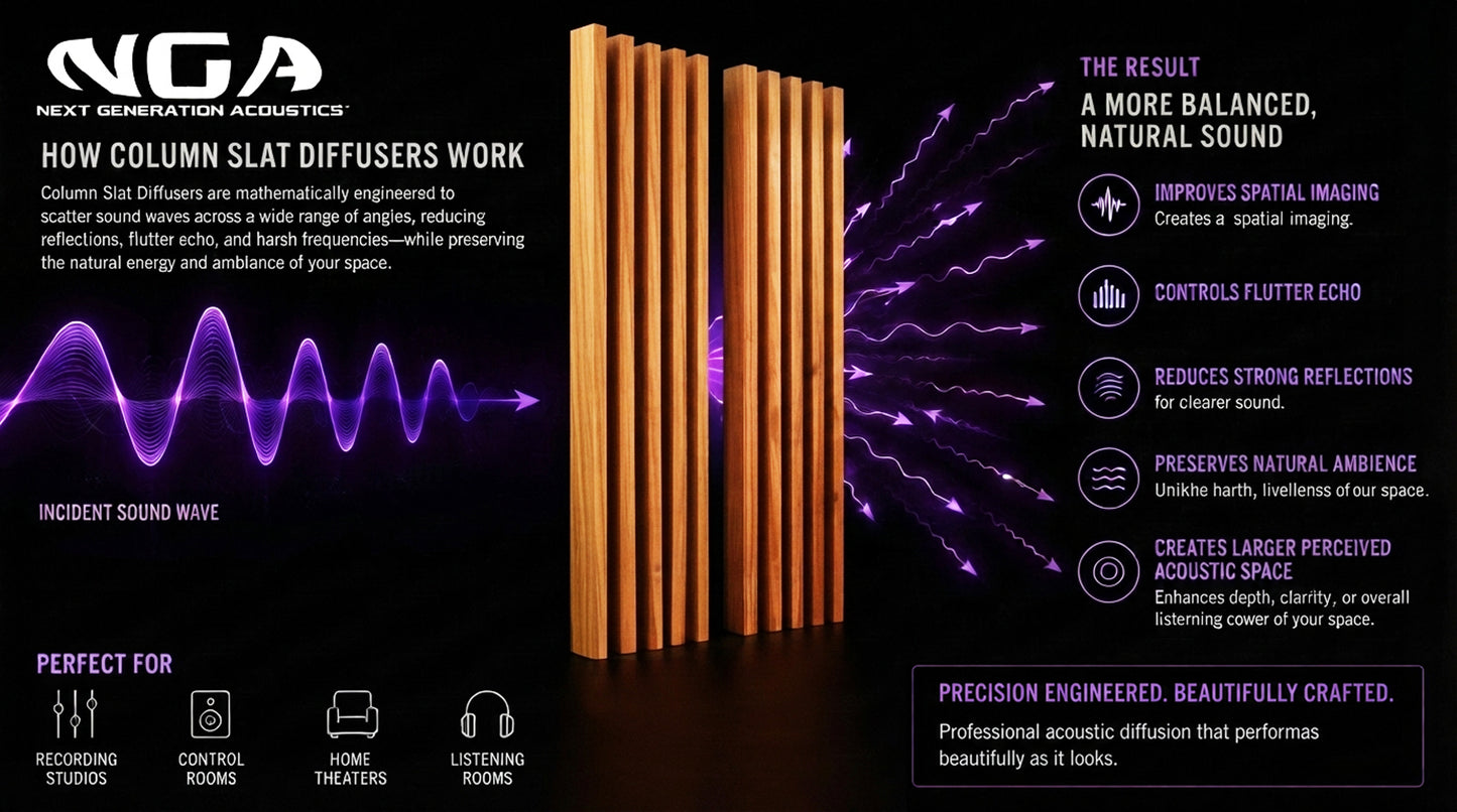 Column Slat Diffusers (Pair) | Premium Wood Sound Diffuser Set - Golden Pecan
